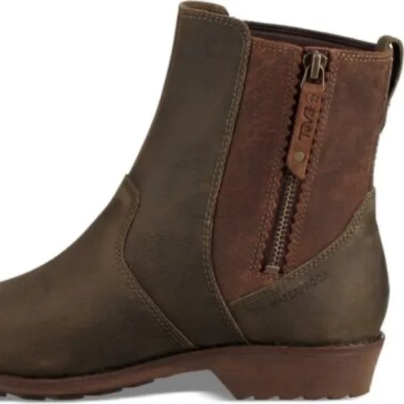 NEW Teva Ellery Ankle boots leather waterproof olive SIZE 5 DARK OLIVE NIB - Picture 3 of 8